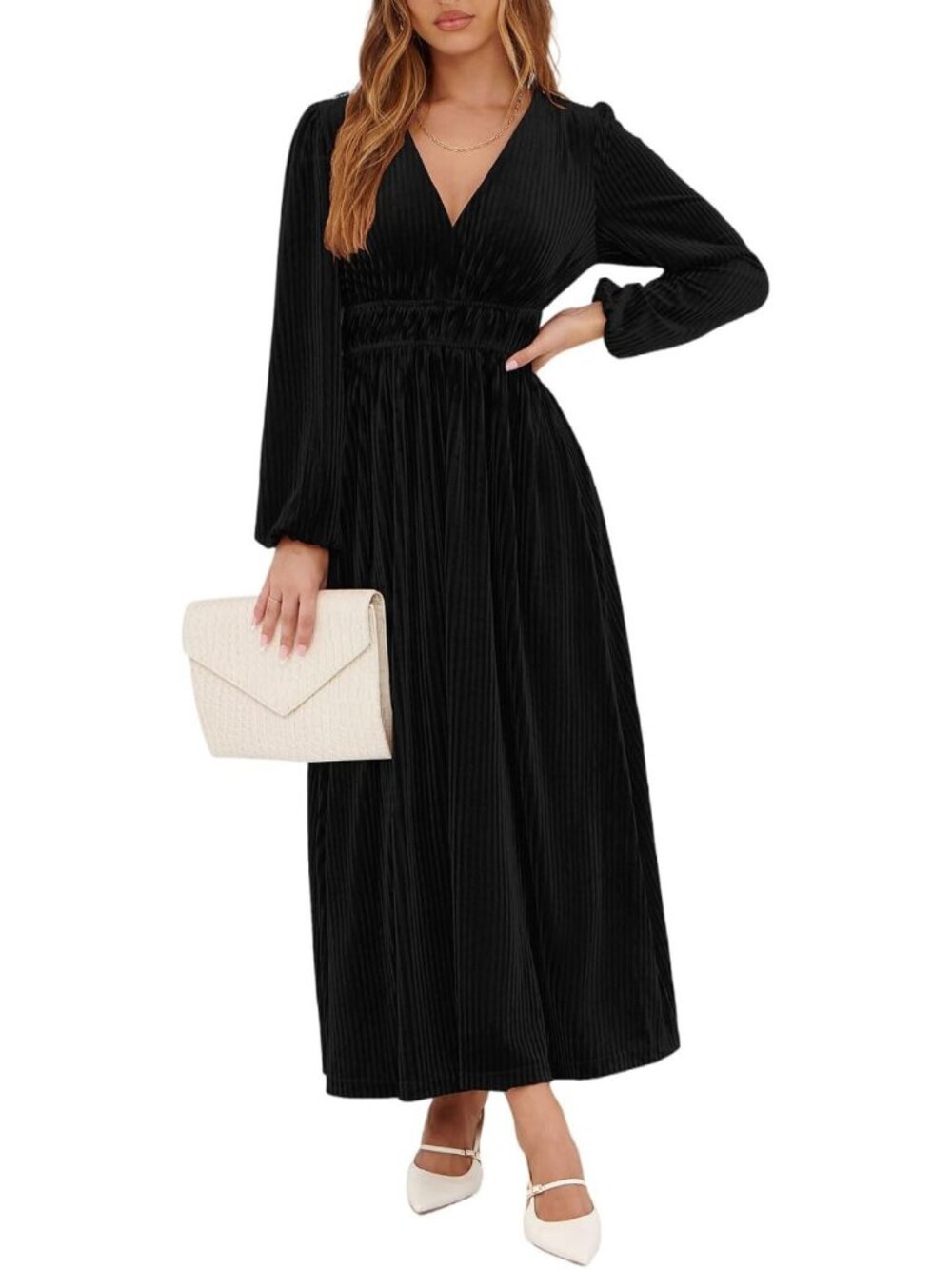 Elegant Velvet Long Sleeve Maxi Dress | Formal Wedding Guest & Cocktail Attire